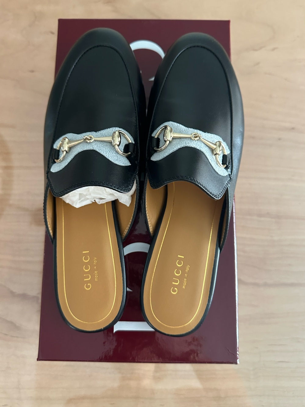 New Gucci Women's Princetown Horsebit Mules Black Loafers Flats Size 38